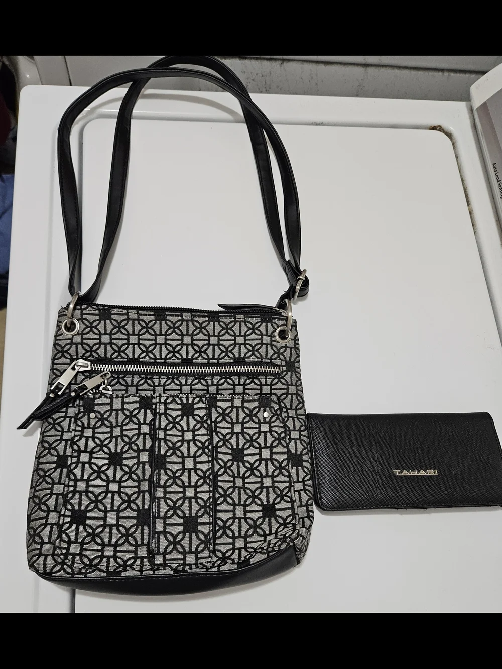 Everday Black & Cream Patterned Crossbody Bag with Tahari Wallet Included